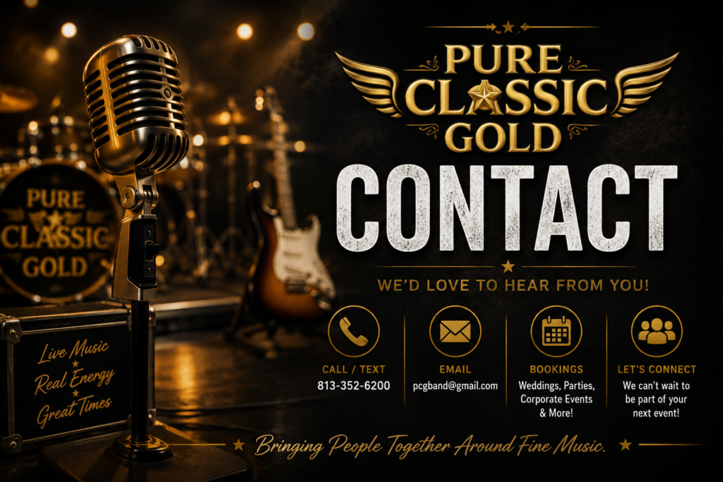 Contact Pure Classic Gold live band for bookings, parties, weddings and events in Central Florida